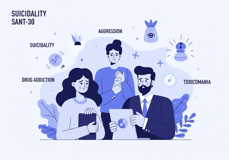 Test suicidalidad, agresión, drogadicción, toxicomanía, SANT-30