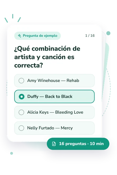 Quiz de música: tarjeta con pregunta