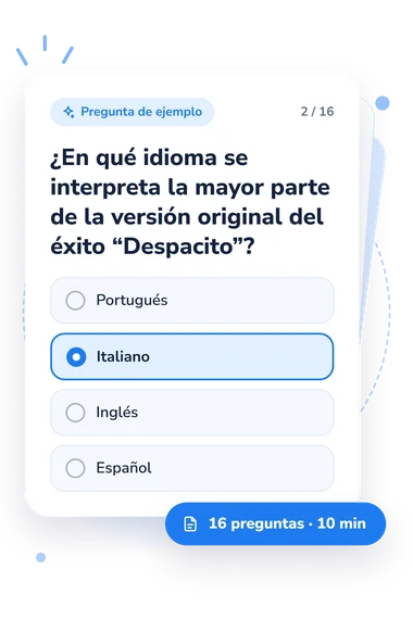 Test cuestionario sobre música: pregunta y respuestas Test cuestionario sobre música: tarjeta con pregunta