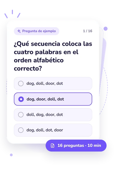Quiz sobre las 26 letras: tarjeta con pregunta