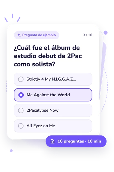 Quiz de 2Pac: pregunta y respuestas Quiz de 2Pac: tarjeta con pregunta