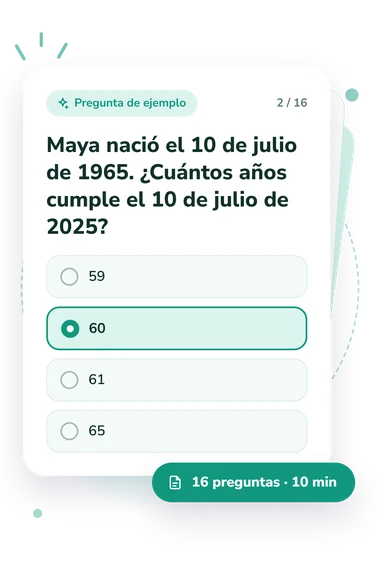 Test cuestionario sobre los 60: tarjeta con pregunta