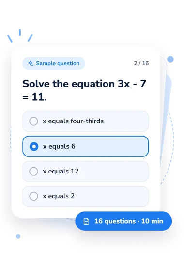 9th Grade Math Quiz: answers to choose from 9th Grade Math Quiz: sample question card