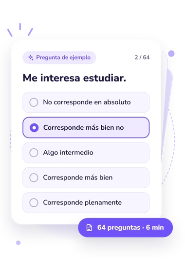 Test escalas de motivación académica: pregunta y respuestas Test escalas de motivación académica: tarjeta con pregunta