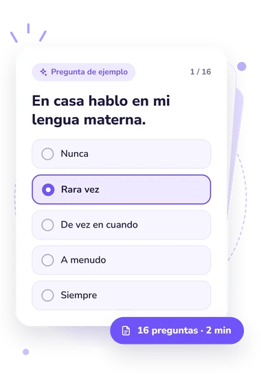 Test cuestionario de aculturación: pregunta y respuestas Test cuestionario de aculturación: tarjeta con pregunta