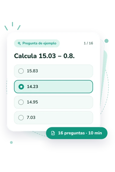Test cuestionario sobre suma: tarjeta con pregunta
