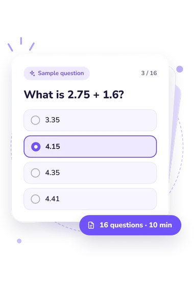 Addition Quiz: answers to choose from Addition Quiz: sample question card