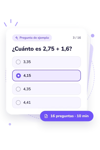 Test cuestionario de suma: tarjeta con pregunta