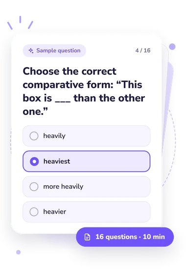 Adjectives and Adverbs Quiz: sample question card