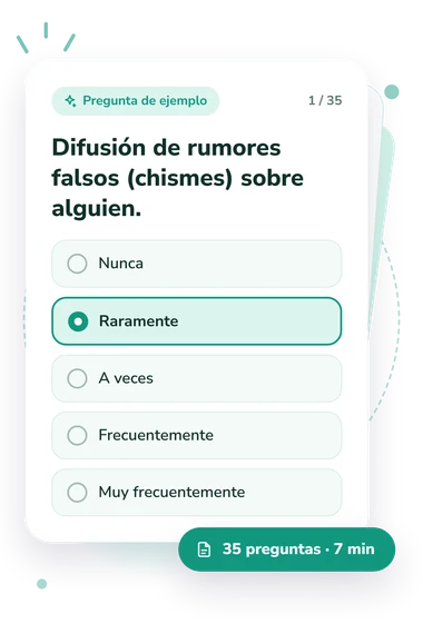 Test escala de agresión: pregunta y respuestas Test escala de agresión: tarjeta con pregunta