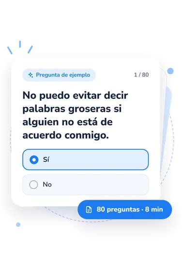 Test comportamiento agresivo: pregunta y respuestas Test comportamiento agresivo: tarjeta con pregunta