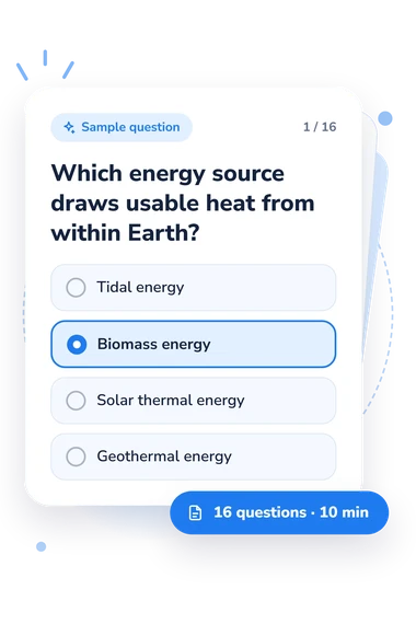 Alternative Energy Quiz: sample question card