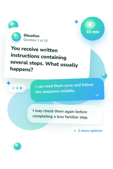 Am I Dyslexic Quiz: what would you do Am I Dyslexic Quiz: situation and reply bubbles