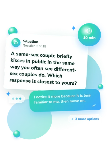 Am I Homophobic Quiz: situation and reply bubbles