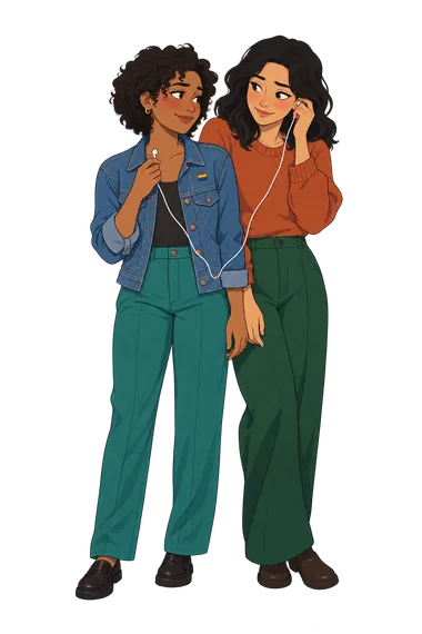 Am I Lesbian Quiz: two girls share earphones