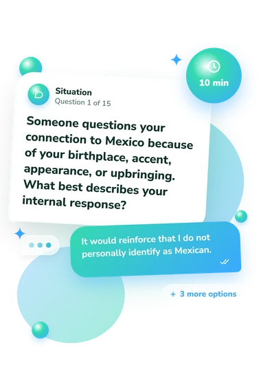 Am I Mexican Quiz: what would you do Am I Mexican Quiz: situation and reply bubbles