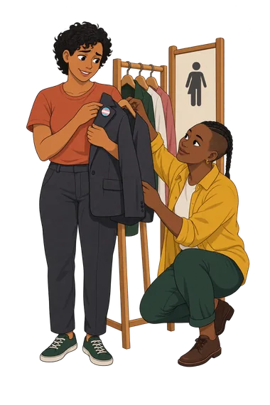 Am I Trans Quiz: friend supports clothing choice Am I Trans Quiz: adult chooses clothes