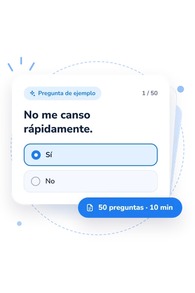 Test nivel de ansiedad: pregunta y respuestas Test nivel de ansiedad: tarjeta con pregunta