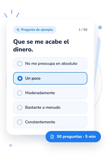 Test cuestionario de preocupaciones: tarjeta con pregunta