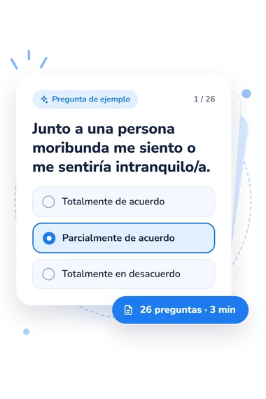 Test orientación hacia la muerte: pregunta y respuestas Test orientación hacia la muerte: tarjeta con pregunta