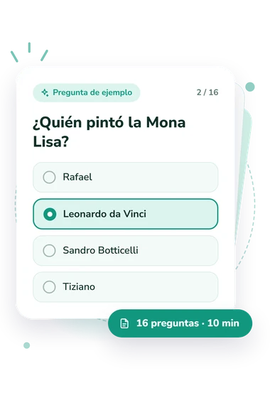 Test cuestionario de arte: tarjeta con pregunta