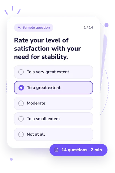 Safety Needs Satisfaction Assessment: answers to choose from Safety Needs Satisfaction Assessment Test: sample question card