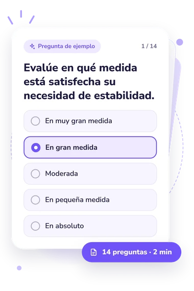 Test evaluación de la satisfacción: pregunta y respuestas Test evaluación de la satisfacción: tarjeta con pregunta