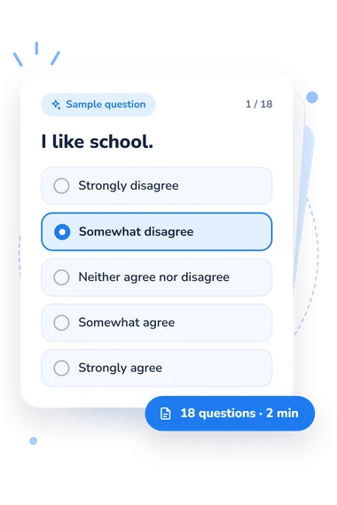 School Attitude Scale (SESSW): answers to choose from School Attitude Scale (SESSW) Test: sample question card