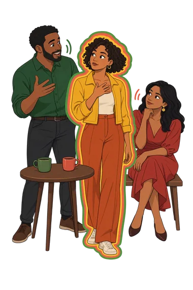 Aura Quiz: three adults have visible colored outlines.