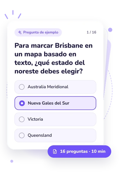 Test cuestionario sobre el mapa: pregunta y respuestas Test cuestionario sobre el mapa: tarjeta con pregunta