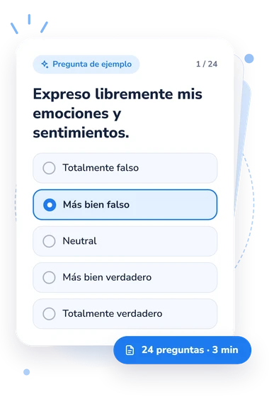 Test cuestionario de autonomía: pregunta y respuestas Test cuestionario de autonomía: tarjeta con pregunta