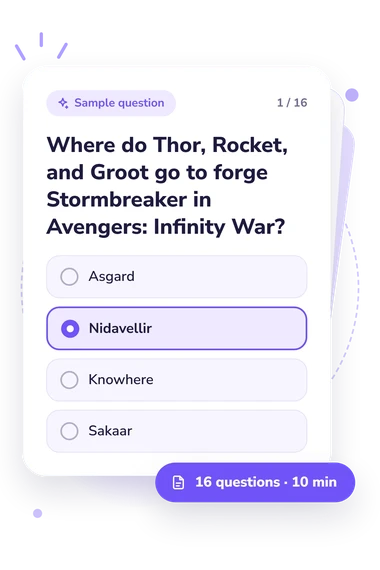 Avenger Quiz: sample question card