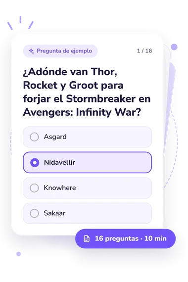 Quiz de los Vengadores: tarjeta con pregunta