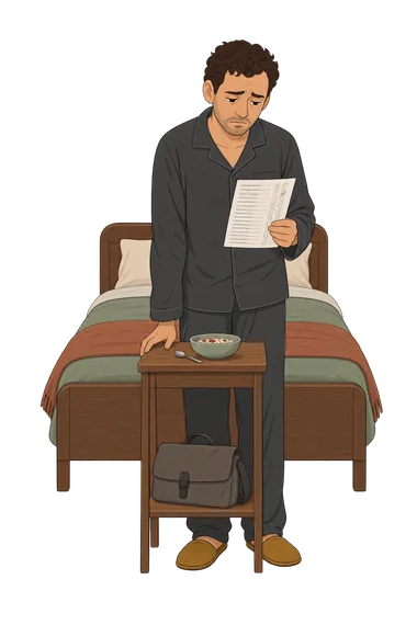 Test escala de depresión: Reflexión durante la evaluación Test escala de depresión: Hombre triste con cuestionario