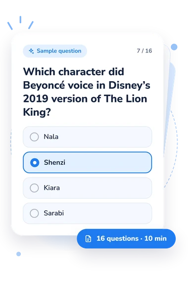 Beyonce Quiz: answers to choose from Beyonce Quiz: sample question card