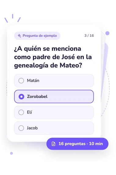 Test cuestionario bíblico: Mateo capítulo: tarjeta con pregunta