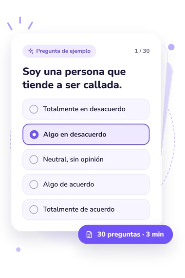 Test cuestionario de los Cinco: tarjeta con pregunta