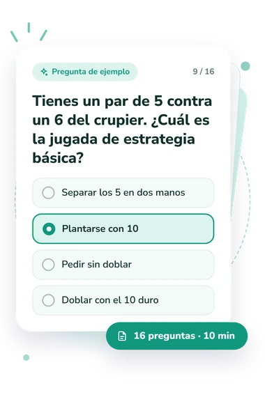 Quiz de blackjack: pregunta y respuestas Quiz de blackjack: tarjeta con pregunta