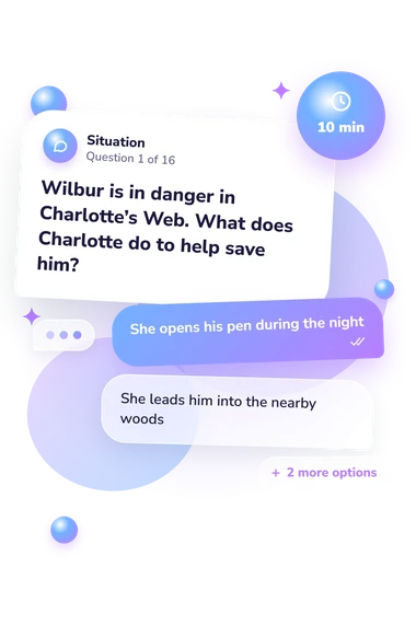 Book Quiz for Kids: situation and reply bubbles