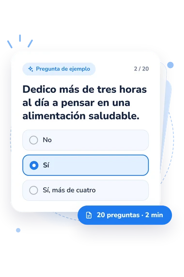 Test cuestionario de ortorexia nerviosa: tarjeta con pregunta
