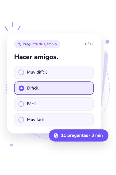Test escala breve de desadaptación: pregunta y respuestas Test escala breve de desadaptación: tarjeta con pregunta