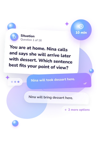 Bring vs Take Quiz: situation and reply bubbles