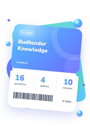 Budtender Knowledge Quiz: questions, options and minutes Budtender Knowledge Quiz: test ticket with numbers