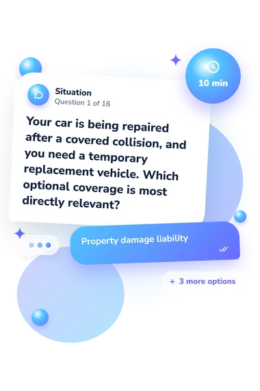 Car Insurance Quiz: situation and reply bubbles