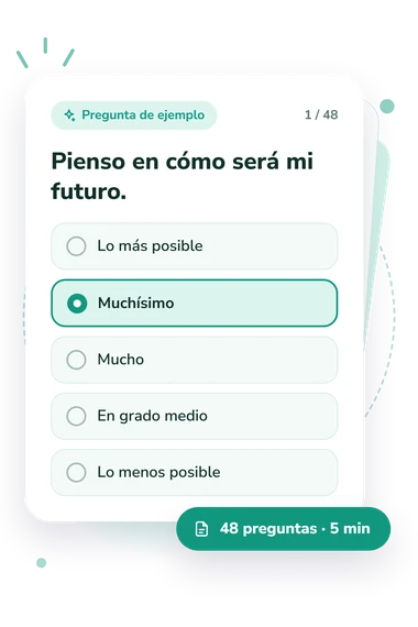 Test escala de habilidades: pregunta y respuestas Test escala de habilidades: tarjeta con pregunta
