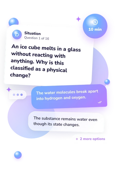 Changes of Matter Quiz: situation and reply bubbles