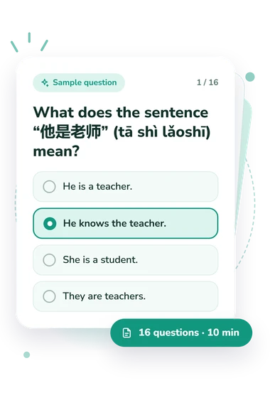Chinese Quiz: sample question card