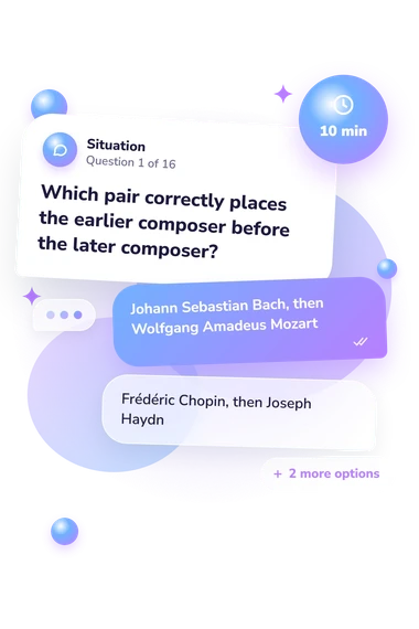 Classical Composer Quiz: what would you do Classical Composer Quiz: situation and reply bubbles