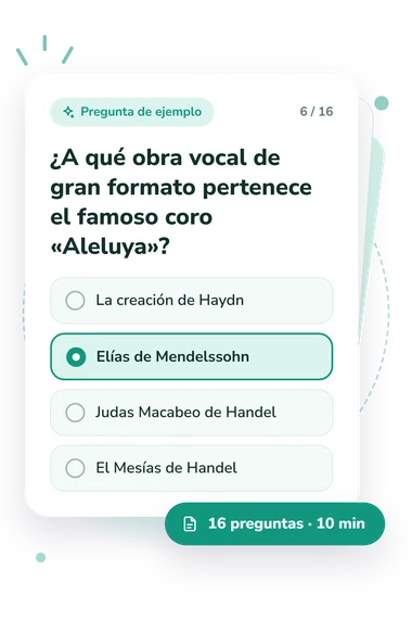 Test cuestionario de música clásica: tarjeta con pregunta