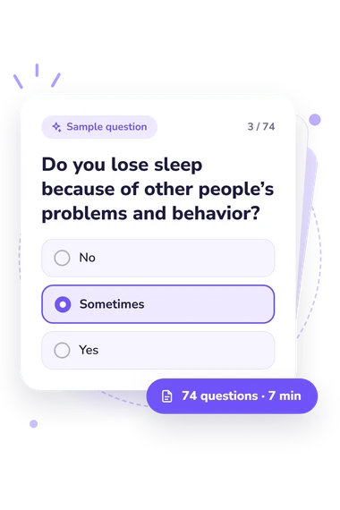 Codependency Scale Test: sample question card